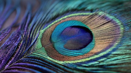 Obraz premium Close-up of Vibrant Peacock Feather Showcasing Iridescent Colors