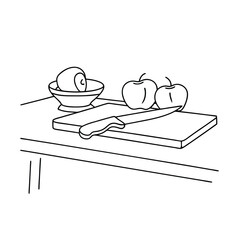 Still Life Composition With Two Apples And A Bowl Outline Illustration