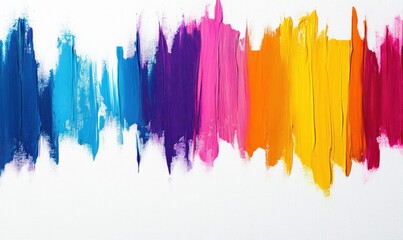 Fototapeta premium A spectrum of vibrant acrylic paint brushstrokes creates a colorful textured background on canvas.
