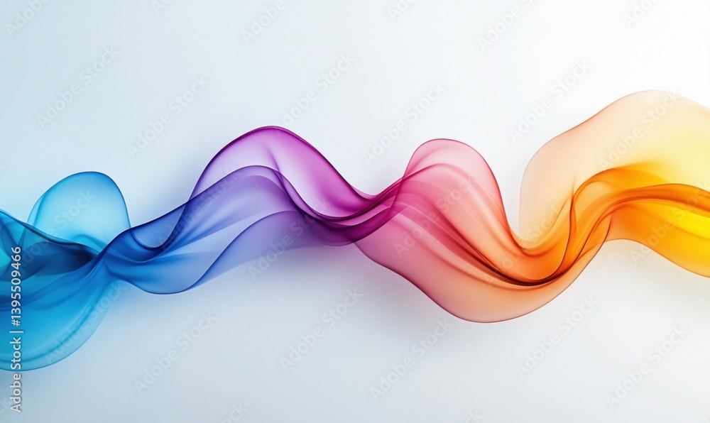 Aufkleber a smooth and translucent gradient wave flows from blue to purple to yellow in an abstract design.