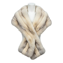 Cream faux fur shawl on mannequin isolated on white background