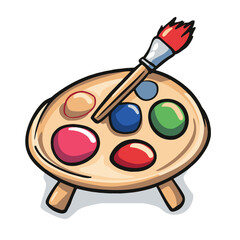 Simple cartoon art icon of an artists palette with paint brush