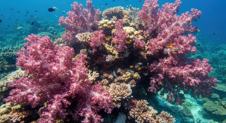 Obraz premium Vibrant coral reef teeming with diverse marine life in clear ocean waters