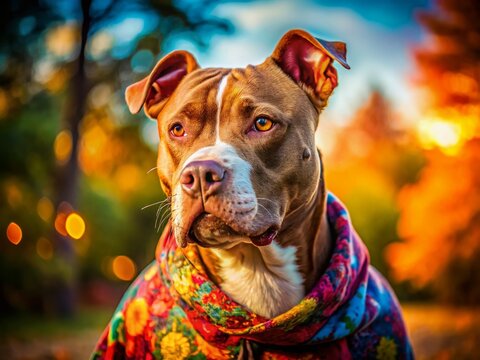 Serious Pitbull Dog in Park, Fashion Photography