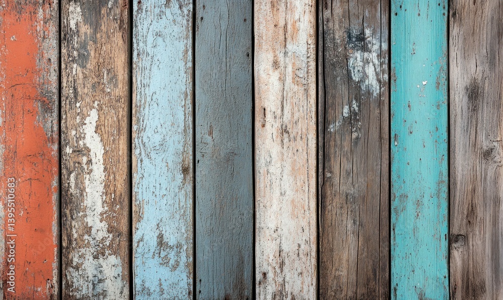 Aufkleber a vibrant and rustic wooden background features colorful, weathered planks with unique textures and 