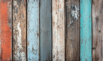 A vibrant and rustic wooden background features colorful, weathered planks with unique textures and patterns.