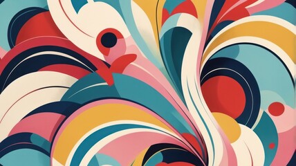 Vibrant abstract pattern with swirling shapes and bold colors