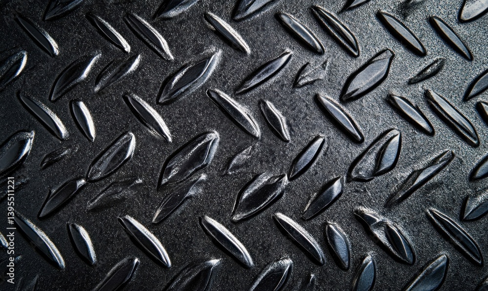 Poster intricate repeating tread pattern creates a striking texture on this dark grey metal surface.