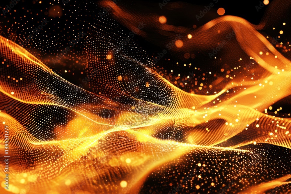 Wall mural abstract flowing waves of golden light and particles in motion