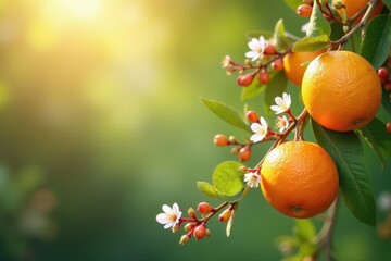 Sunlit citrus & berry garland, delicate blossoms , graphic, colorful, flower