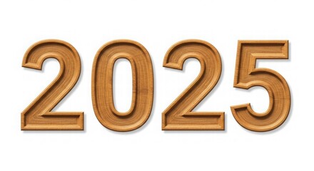 Year 2025 Wooden Style Numbers on White Background
