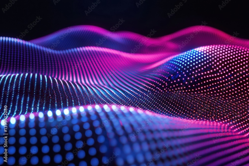Wall mural abstract colorful waves of light with dots and gradients on dark background