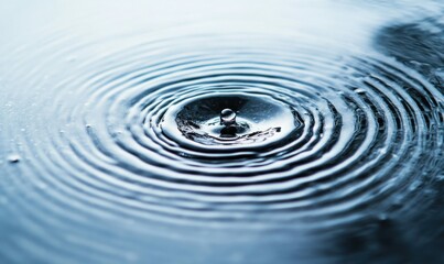 A single water droplet creates mesmerizing concentric ripples on a tranquil water surface.