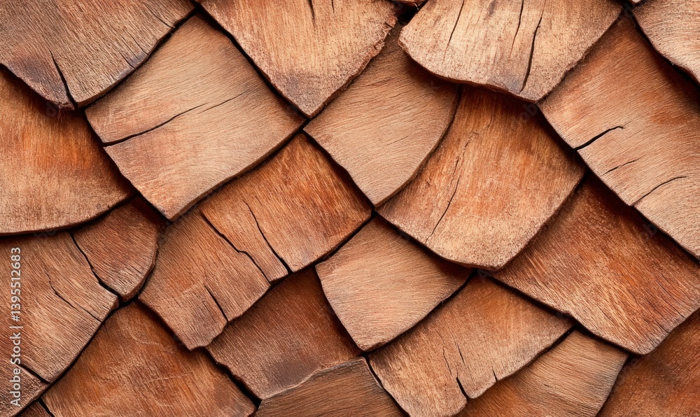 Poster detailed texture of overlapping wooden shingles, creating a naturally rustic and textured surface.