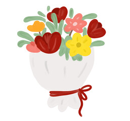 Red yellow pink rose tulips flowers bouquet watercolor marker crayon hand drawn doodle illustration clipart digital sticker graduation valentines romantic gift couple mothers day