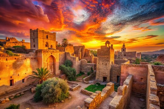 Surreal Photography:  Ancient Walls of Sidi Boumediene, Tlemcen, Algeria, Dreamlike Sunset