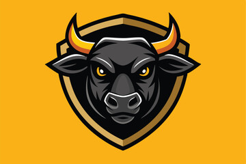Naklejka premium Bull head mascot vector logo design vector illustration with shield, simple minimalist