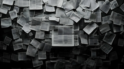 Scattered Newspaper Pages On Dark Background