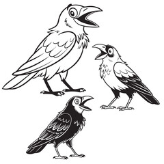 Obraz premium Vector illustration of Cartoon crow - Coloring book