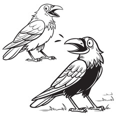 Obraz premium Vector illustration of Cartoon crow - Coloring book
