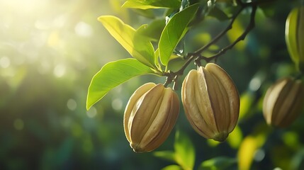 Champak Flowers with Green Leaves CloseUp in Sunlight Nature's Beauty Shot