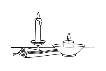 Minimalist Illustration Of Candles In Holders With Ribbon On White Background