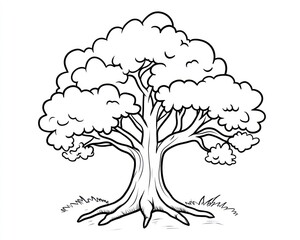 Large tree drawing, outdoor nature, simple art, coloring page