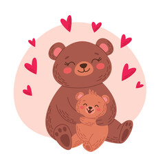 Mother and baby bears. Cute family of forest animals. Flat vector illustration of a mother and her child