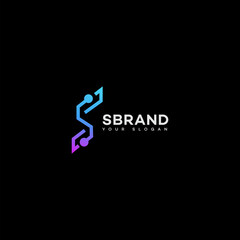 Modern Tech Brand Logo Design Letter S, Circuit, Gradient