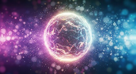 Obraz premium Vibrant abstract representation of an energy sphere surrounded by glowing particles