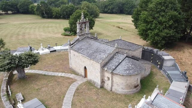 Static Aerial View of Romanesque Church of Francos in Lugo, Galicia - 1321
