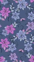 Sweet flower watercolor seamless pattern. Soft pastel colors watercolor seamless pattern for beauty products or other. Pattern With Tender Flowers and Thin Branches. Floral Print