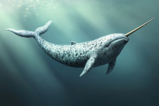Three-Dimensional Illustration of a Narwhal (Monodon monoceros) Swimming Gracefully in a Vibrant Ocean Environment