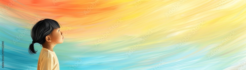 Poster dynamic woman in front of vibrant multicolored abstract background