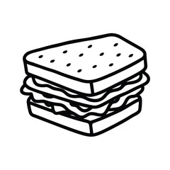 Simple Line Art Illustration Of A Delicious Sandwich With Filling Inside