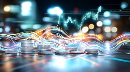 Financial growth trends in urban settings infographic nighttime digital environment data visualization