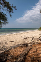 rajska plaża z białym piaskiem i czystą woda w lagunie