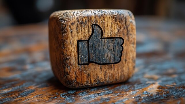 Wooden cube with like symbol