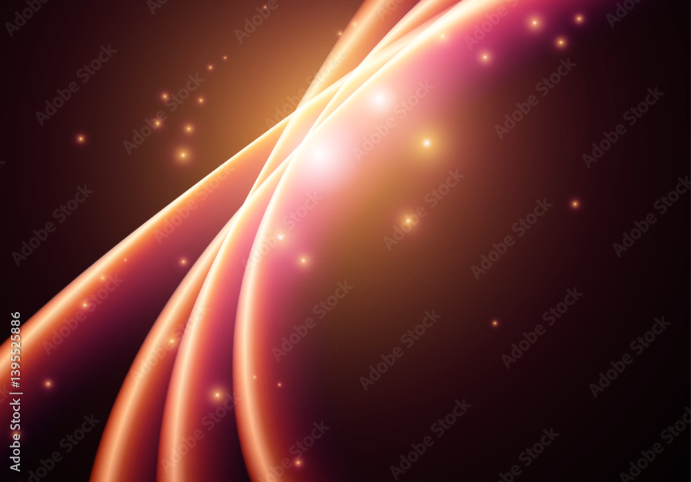 Poster abstract neon glowing line in motion with light sparkles and flares. futuristic background, with neo