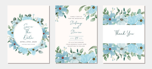 wedding invitation card light blue abstract watercolor