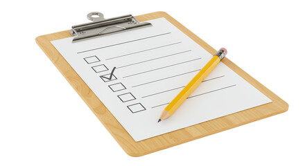 Isolated Clipboard with Checklist and Pencil