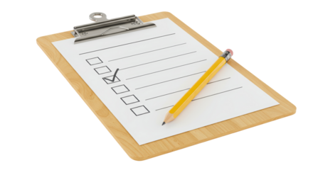 Isolated Clipboard with Checklist and Pencil