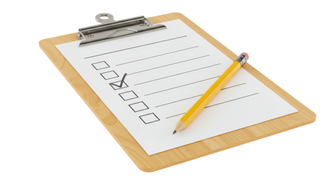 Isolated Clipboard with Checklist and Pencil