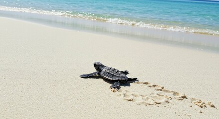Baby sea turtle on beach