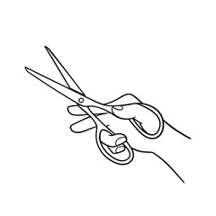 Hand holding scissors, cutting, sharp, tool, craft, line art, simple, design, illustration, monochro