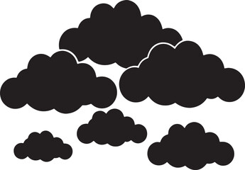 A set of clouds illustration in the sky in black silhouette.