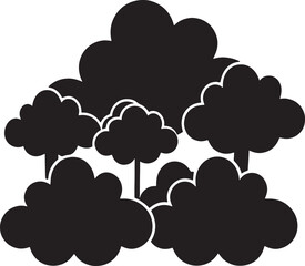 A set of clouds illustration in the sky in black silhouette.