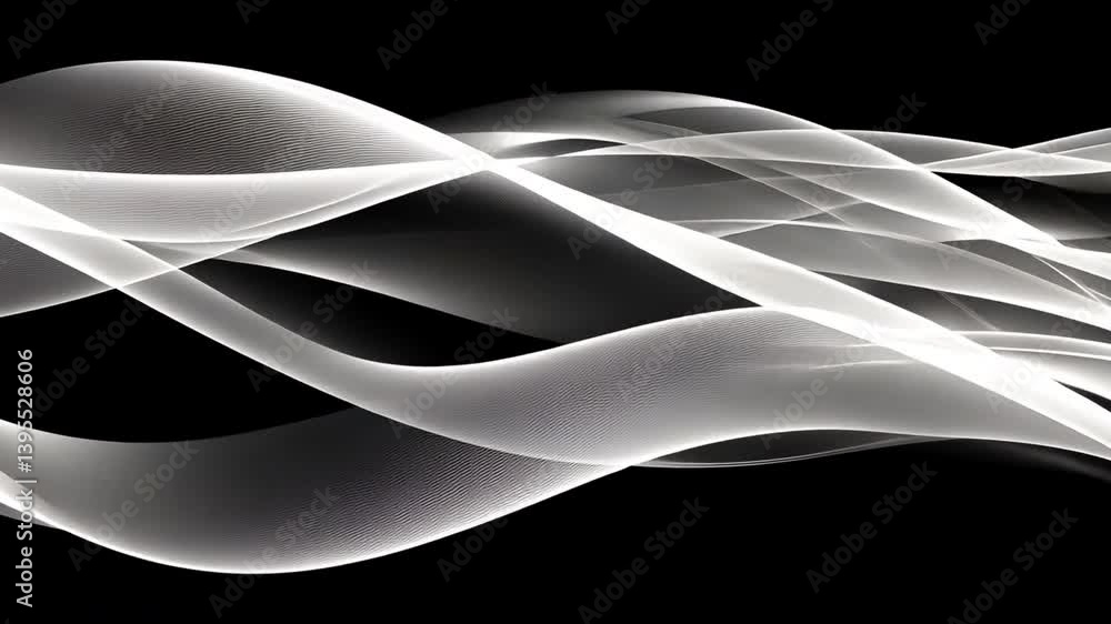 Poster abstract flowing lines in white and gray on black background modern design of movement and elegance 