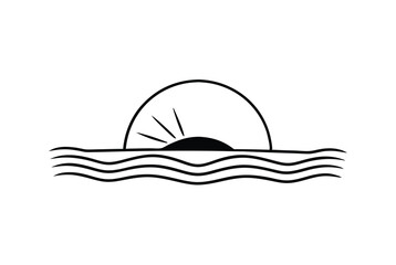 Simple Sunset Ocean Minimalist Line Art Graphic Design