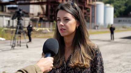 A woman is being interviewed by a man